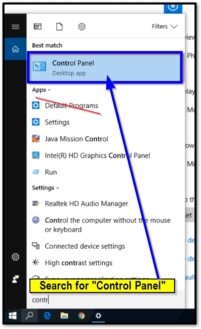 Windows 10 | Search for "Control Panel"