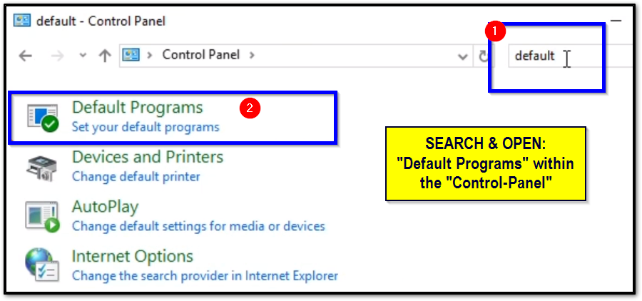 [Control Panel] Search for "Default Programs"