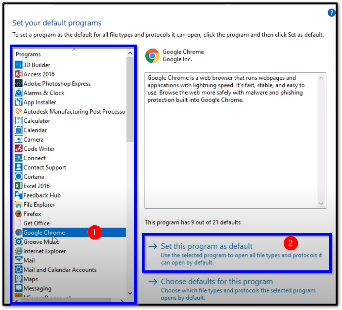 [Set your default programs] (Set this program as default)